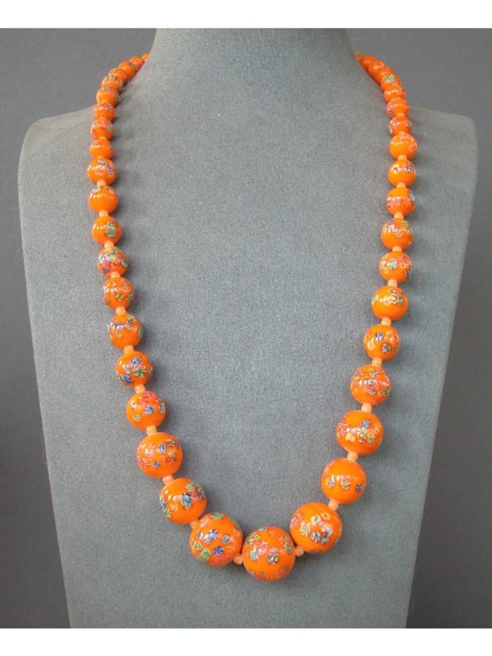 Millefiori  Floral Orange Glass Beaded Necklace Necklace